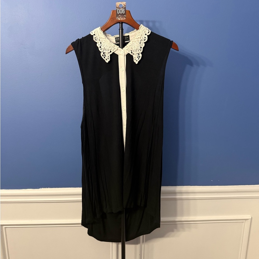 Forever 21 Black high-low top with White Lace Detail